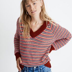 Madewell Arden V-Neck Crop Pullover Sweater in Stripe. NWT. Large